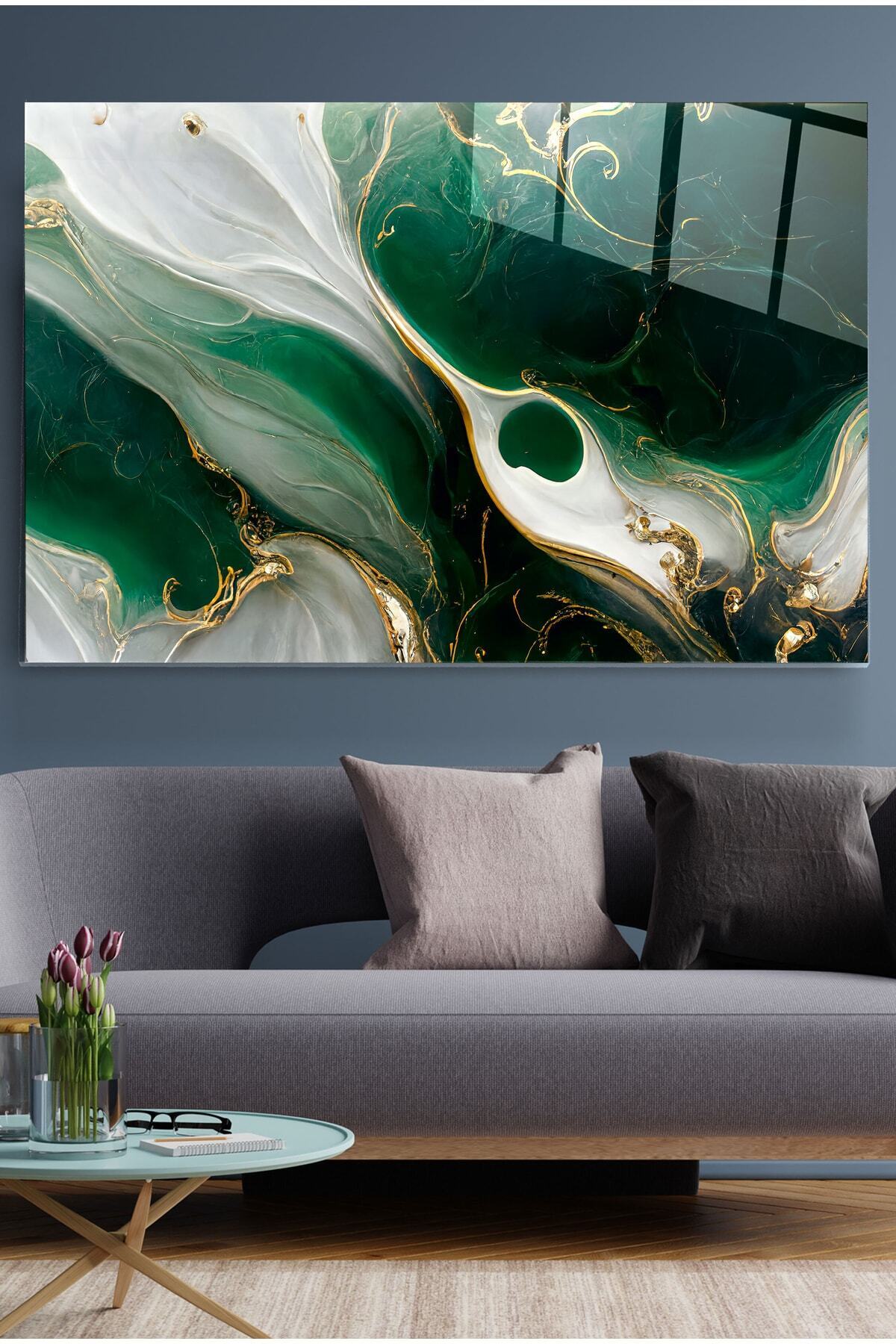 Green And Gold Cam Tablo, Dekoratif Cam Tablo (80 x 120)