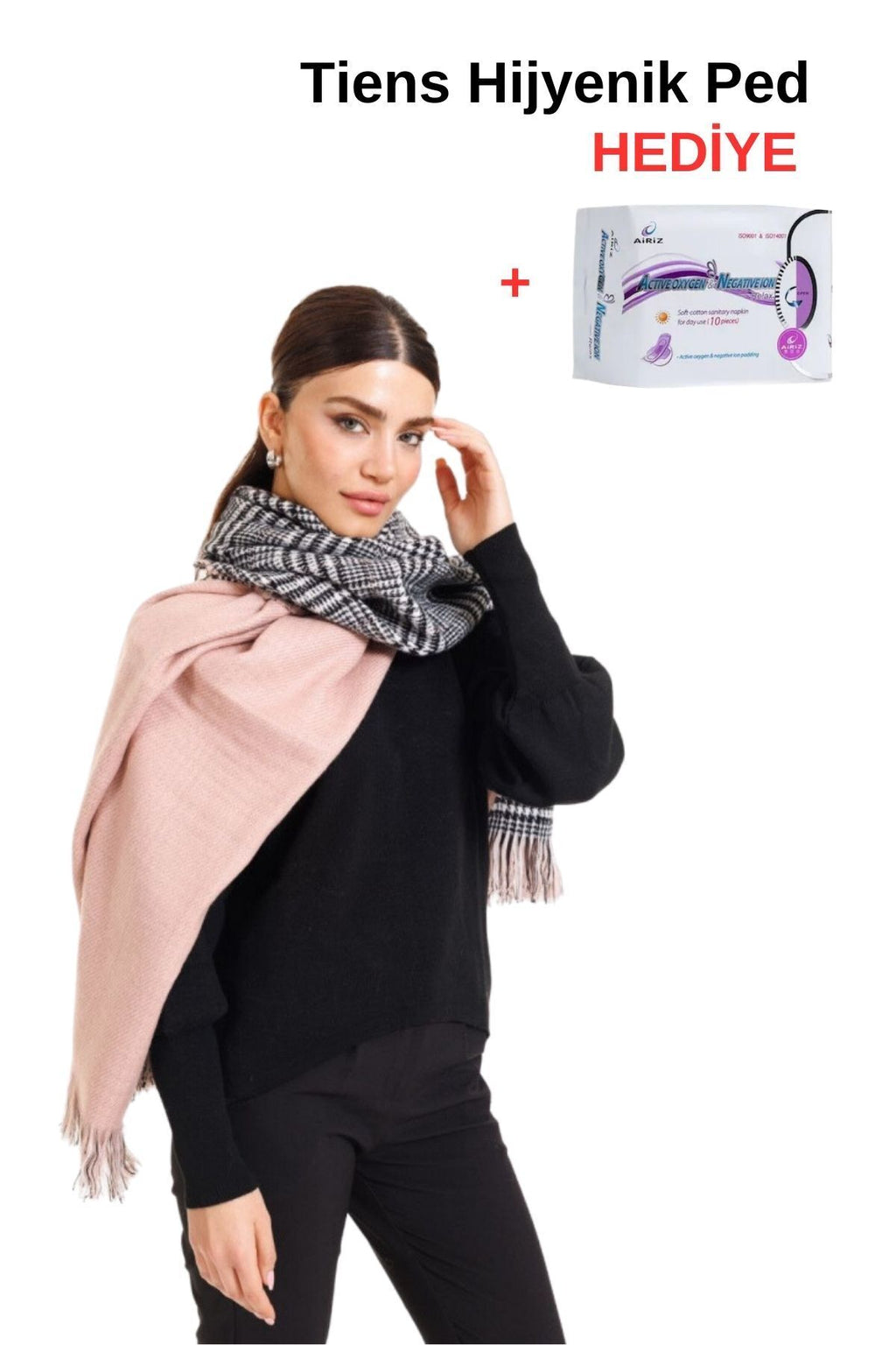 Çift Taraflı Ekoseli Yünlü Omuz Şalı - 70x190cm - Kışlık Şal (Tek Ebat)