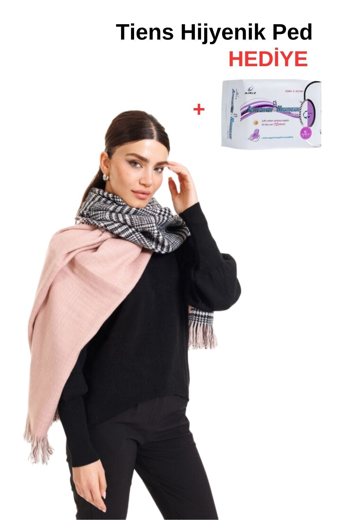 Çift Taraflı Ekoseli Yünlü Omuz Şalı - 70x190cm - Kışlık Şal (Tek Ebat)