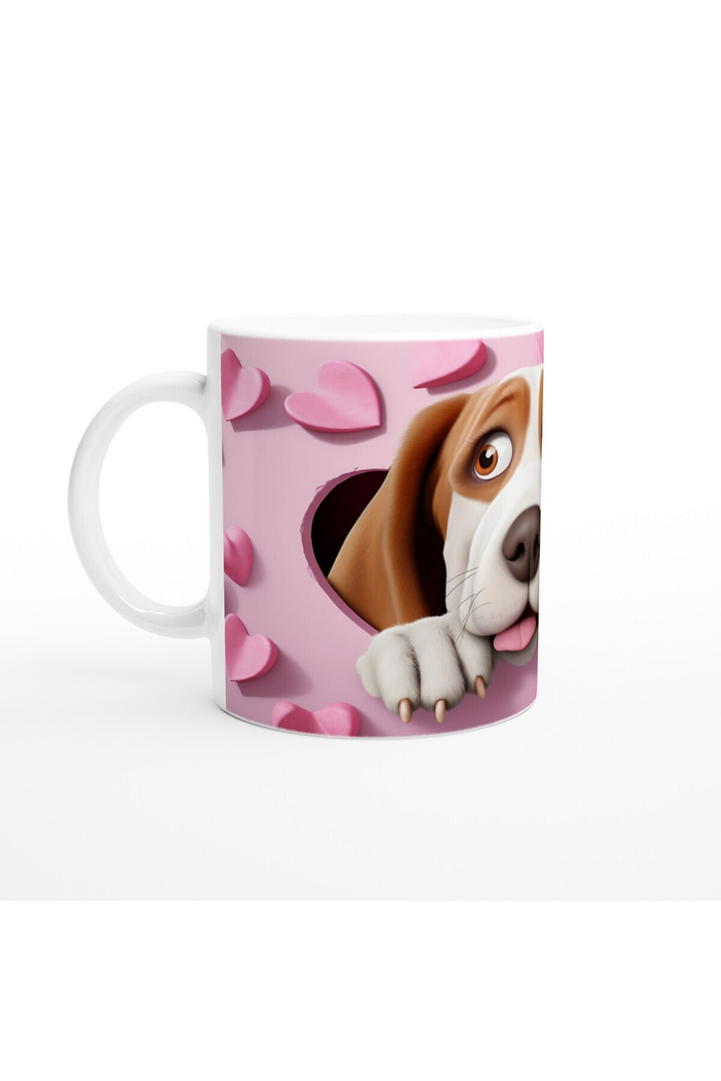 Kalpli Pembe Duvardan Bakan Basset Hound Temalı Baskılı Kupa Bardak