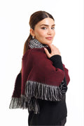 Çift Taraflı Ekoseli Yünlü Omuz Şalı - 70x190cm - Kışlık Şal