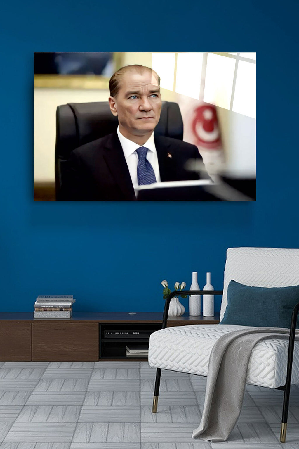 Atatürk Portresi - Yapay Zeka Tasarımlı Cam Tablo, Dekoratif Cam Tablo