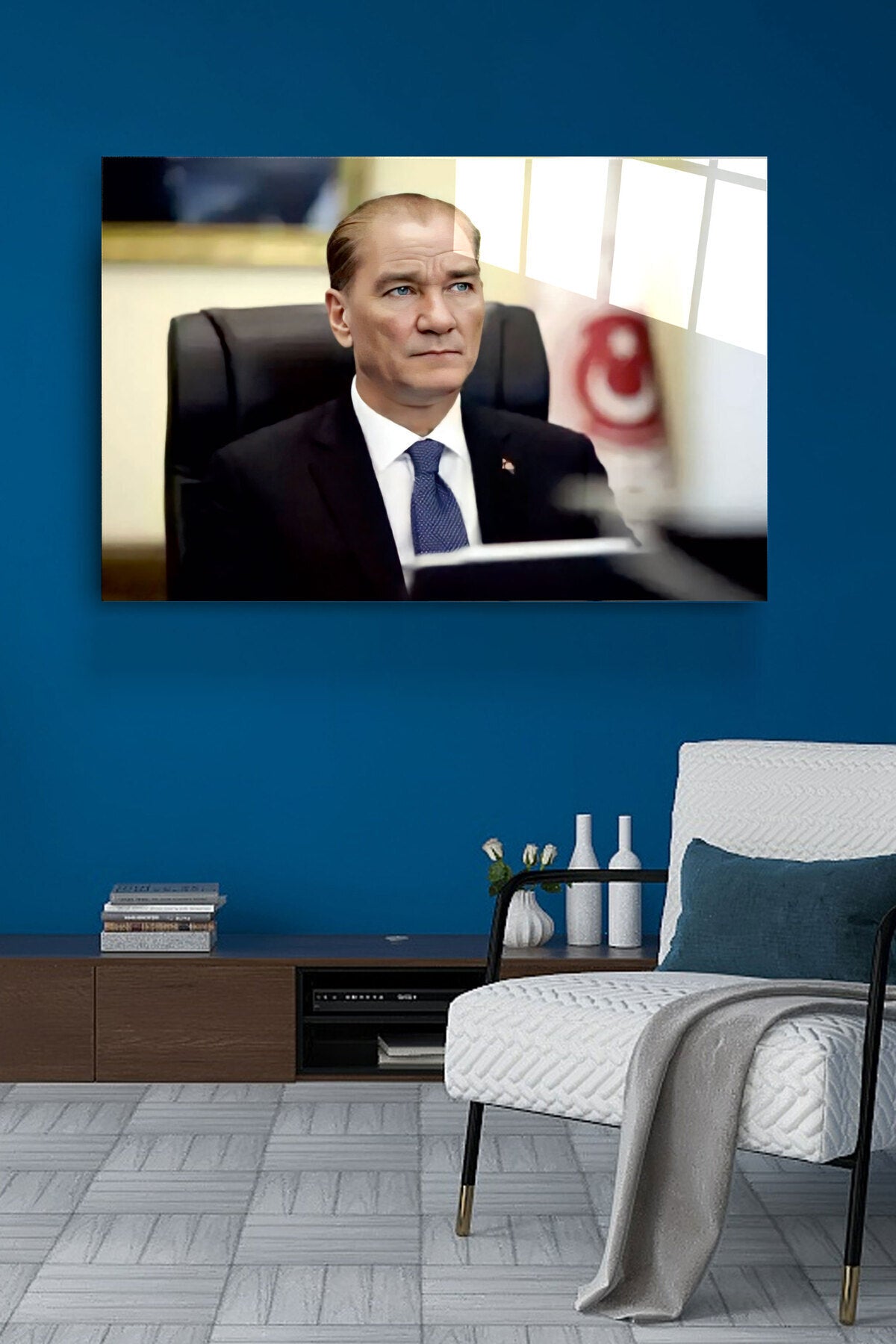 Atatürk Portresi - Yapay Zeka Tasarımlı Cam Tablo, Dekoratif Cam Tablo