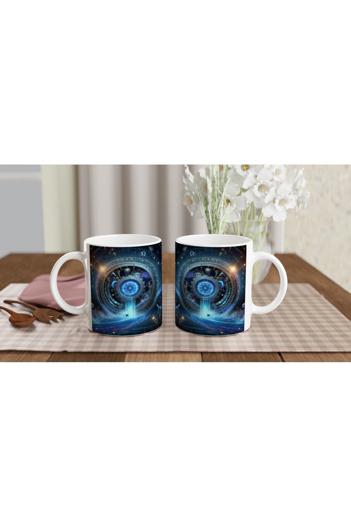 Kova Burcu Baskılı Kahve Kupası - Zamanın Çarkları Astroloji Mekanizması Vs3
