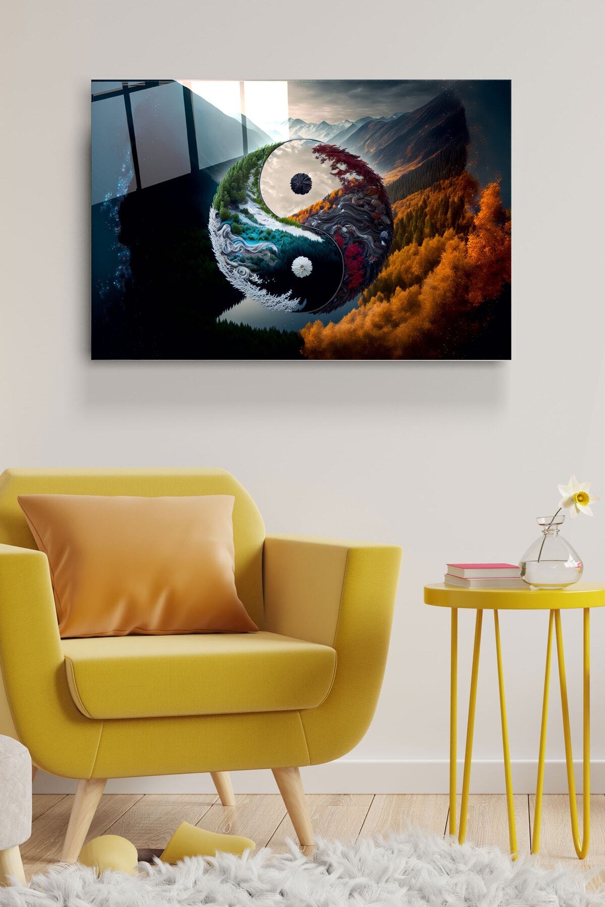 Yin Yang Cam Tablo, Dekoratif Cam Tablo (50 x 70)
