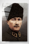 Dekoratif Atatürk Portresi - Yapay Zeka Tasarımlı Dekoratif Cam Tablo (30 x 50)