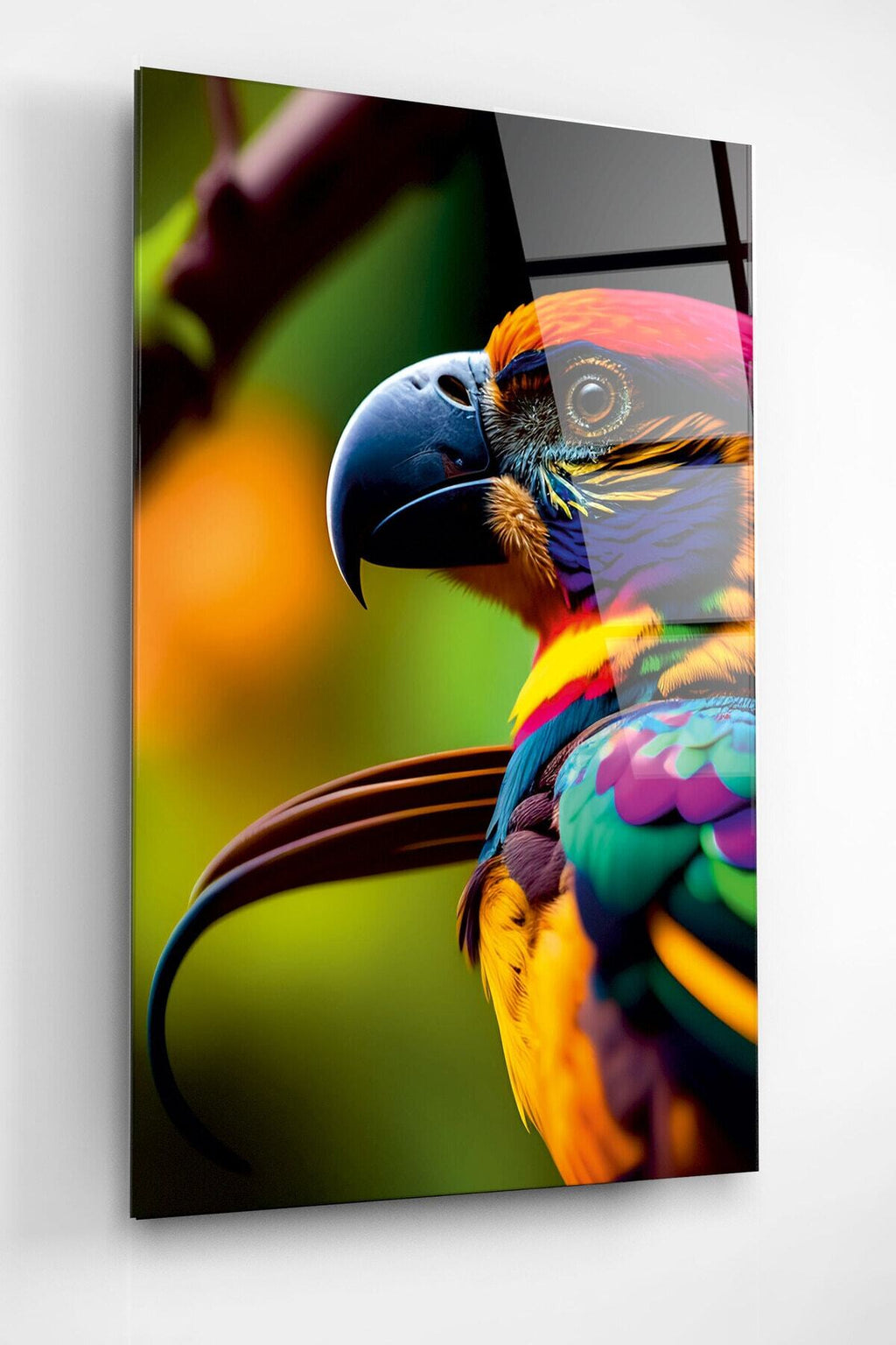 Renkli Papağan Cam Tablo, Dekoratif Cam Tablo (50 x 70)