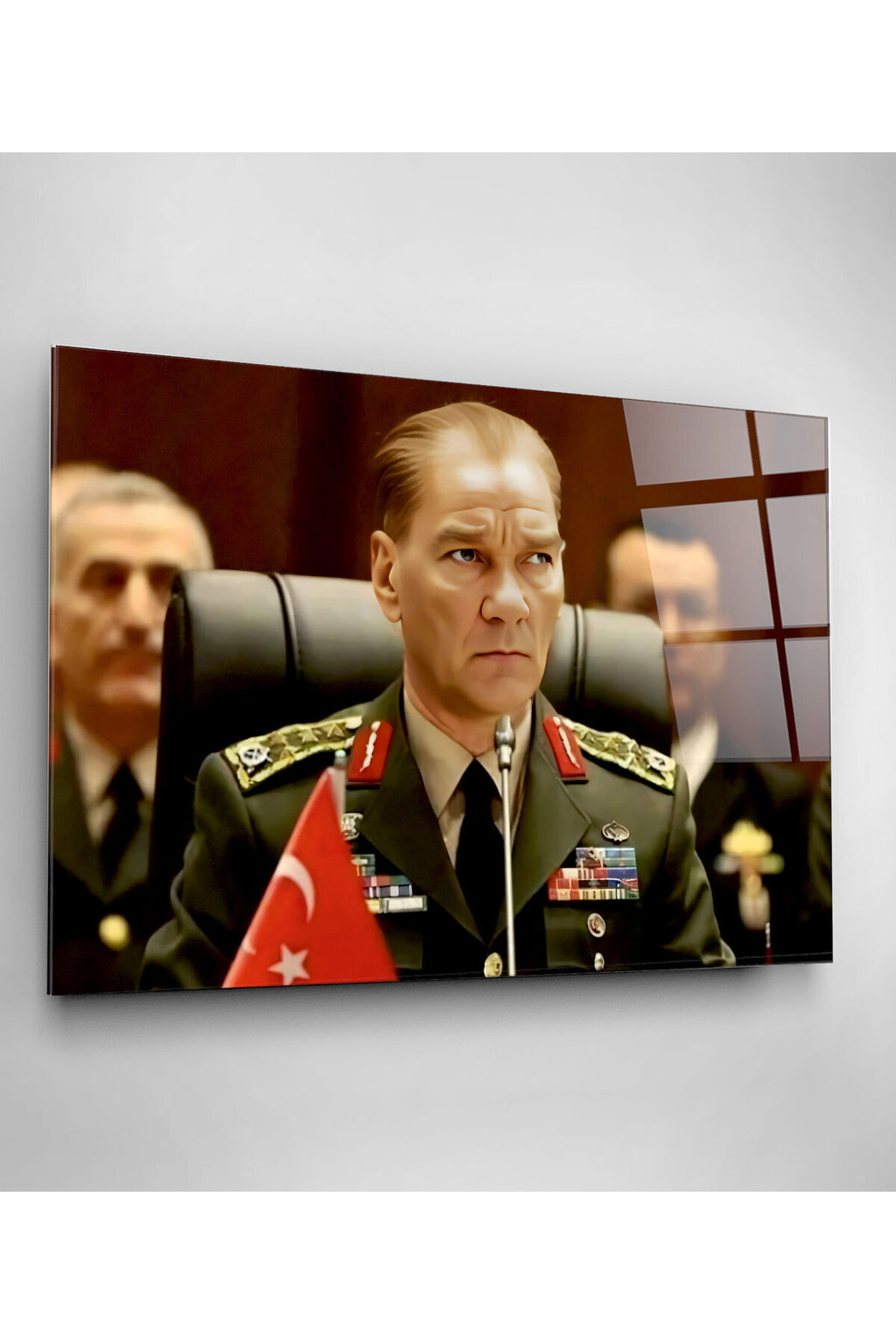 Atatürk Portresi - Yapay Zeka Tasarımlı Cam Tablo, Dekoratif Cam Tablo (50 x 70)