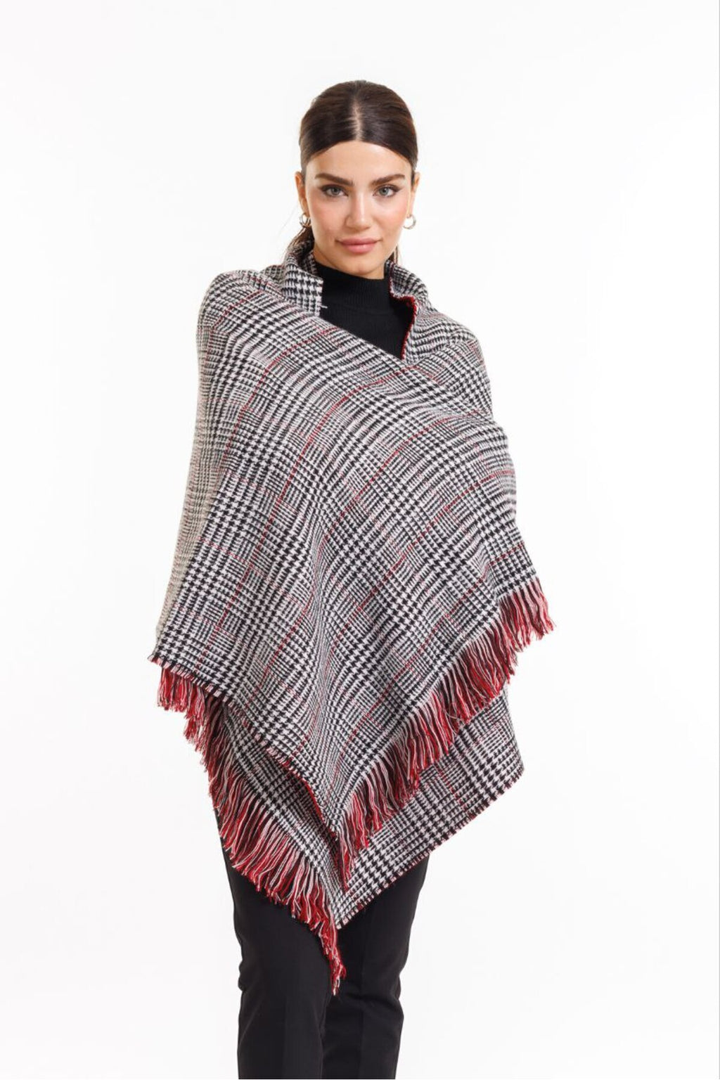 Çift Taraflı Ekoseli Yünlü Omuz Şalı - 70x190cm - Kışlık Şal (Tek Ebat)