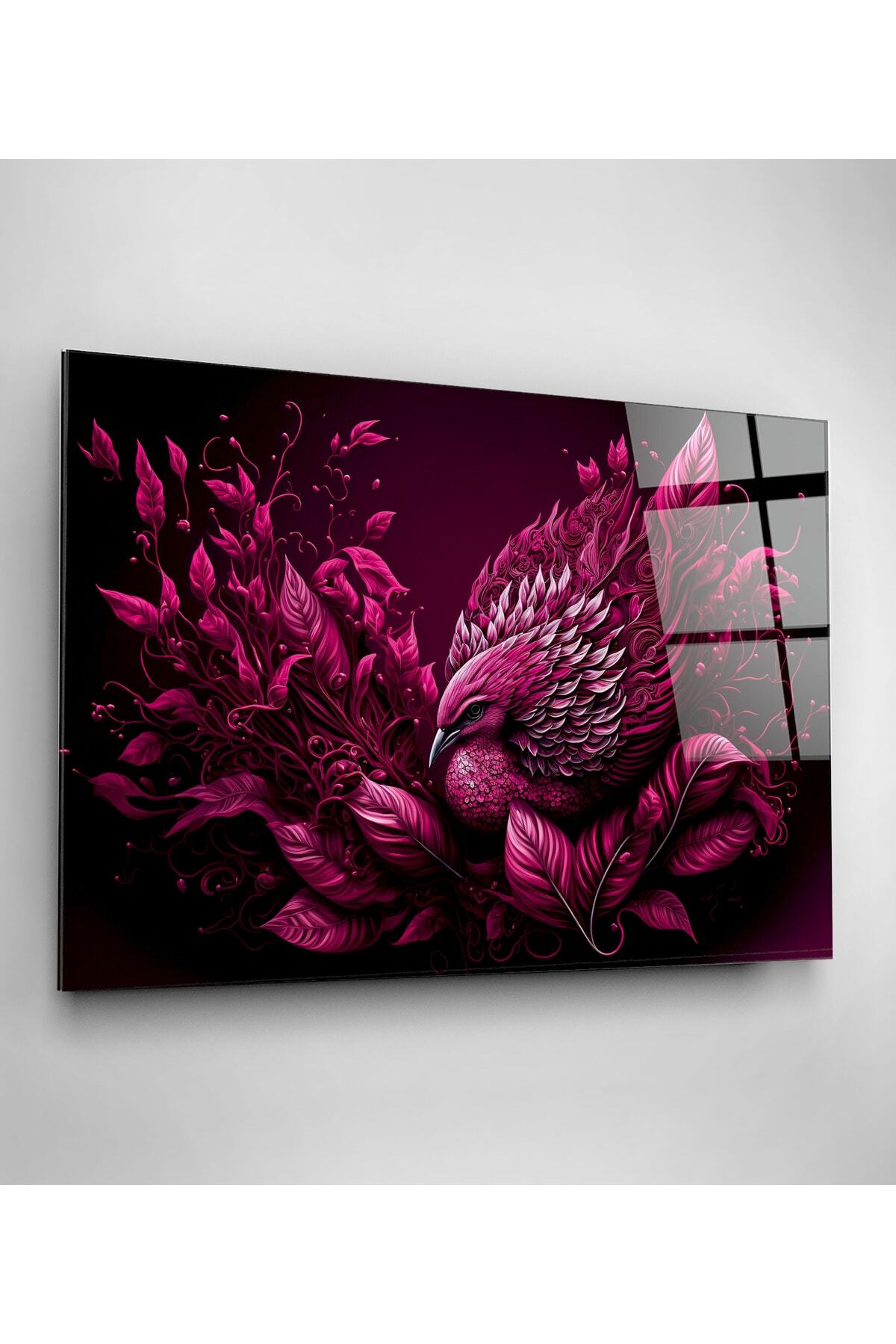 Pink Bird Cam Tablo, Dekoratif Cam Tablo