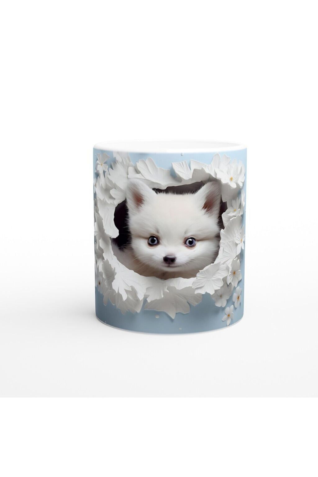 Çiçeklerle Çevrili Masum Pomeranian Temalı Baskılı Kupa Bardak