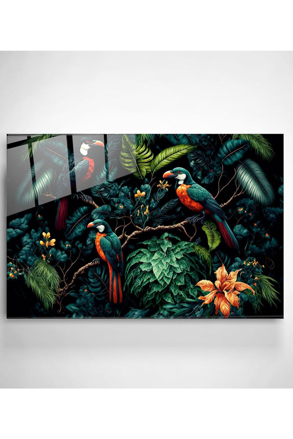 Green Birds Cam Tablo, Dekoratif Cam Tablo
