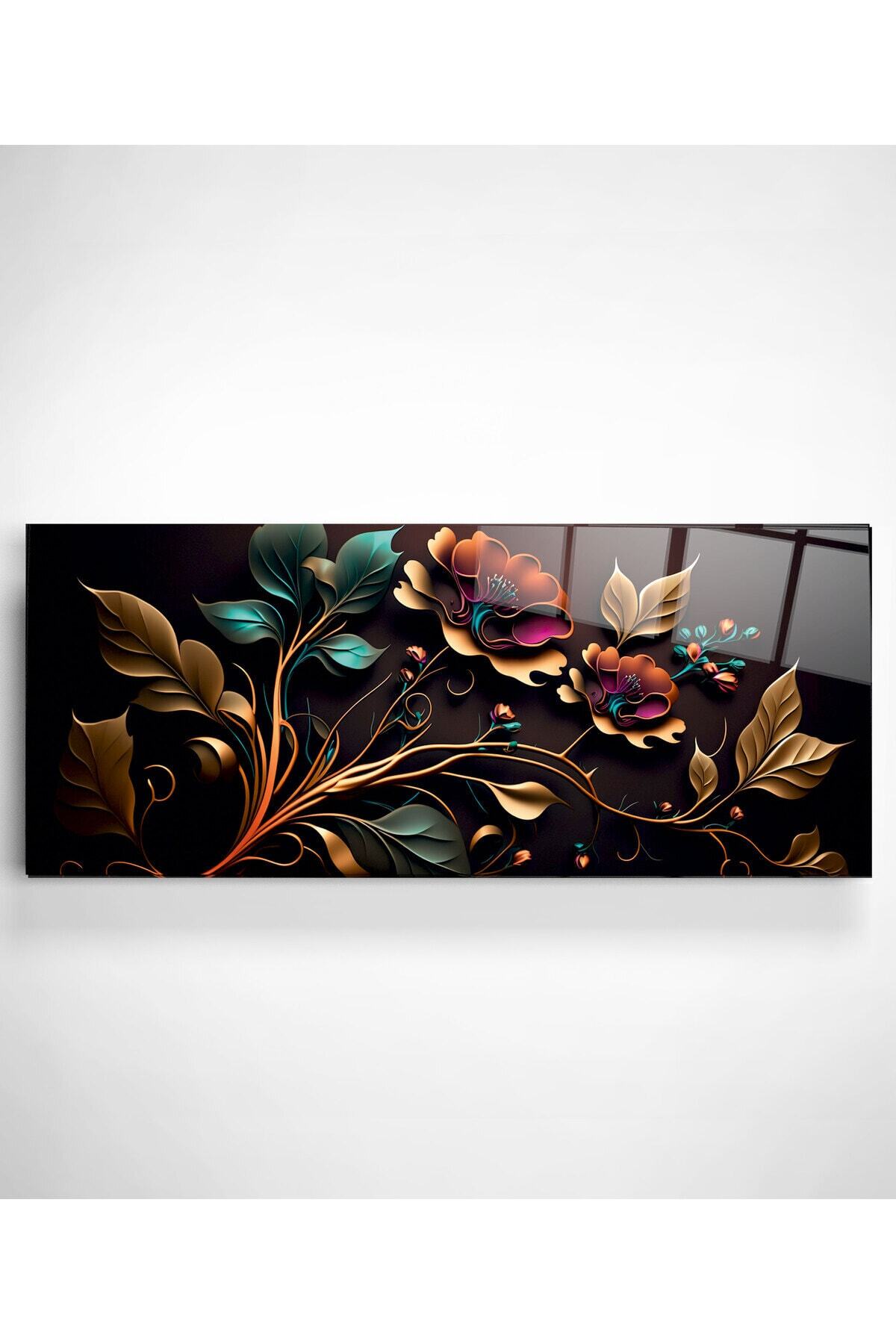 Flowers Cam Tablo, Dekoratif Cam Tablo (50 x 120)