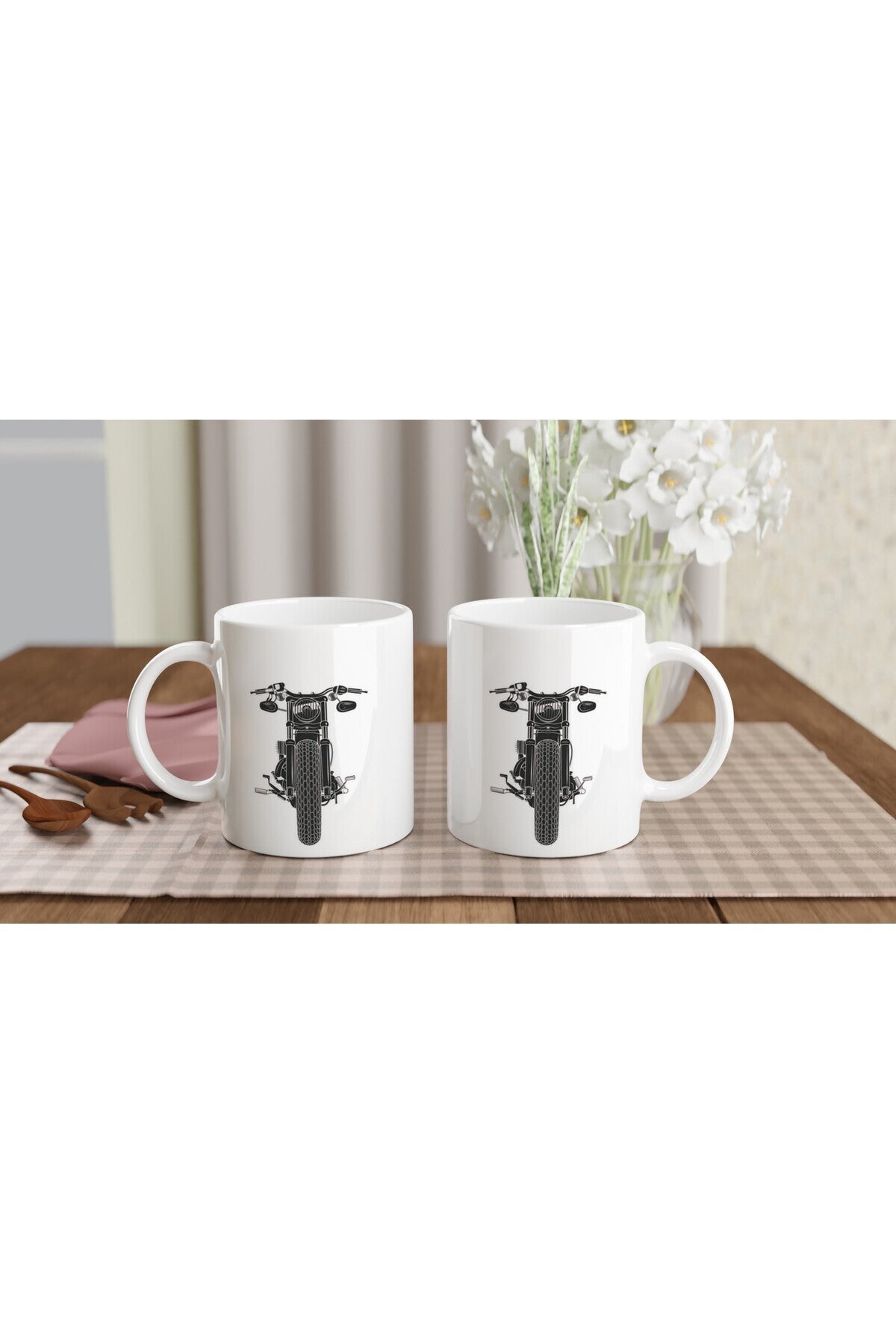 Önden Görünümlü Retro Motosiklet Baskılı Kupa Bardak