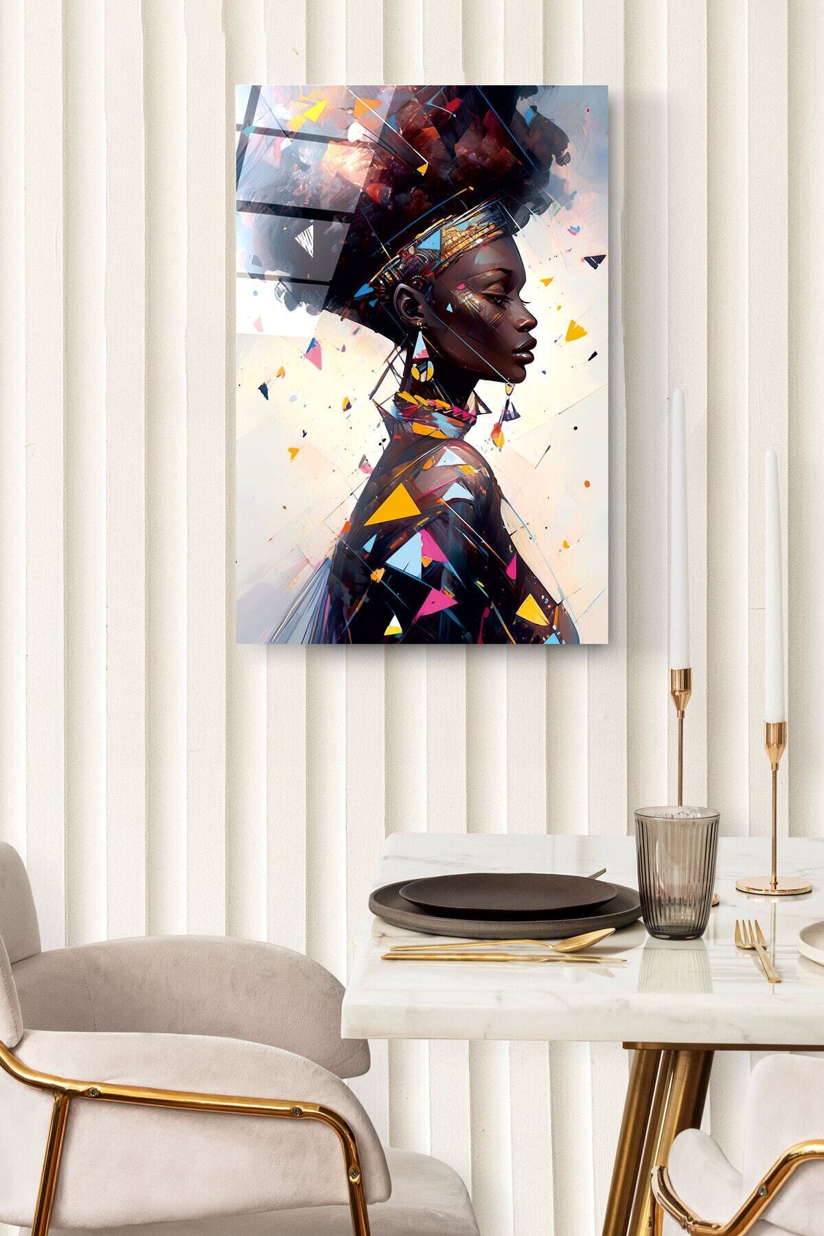 Dekoratif Afrikalı Kadın Dekoratif Cam Tablo (50 x 70)