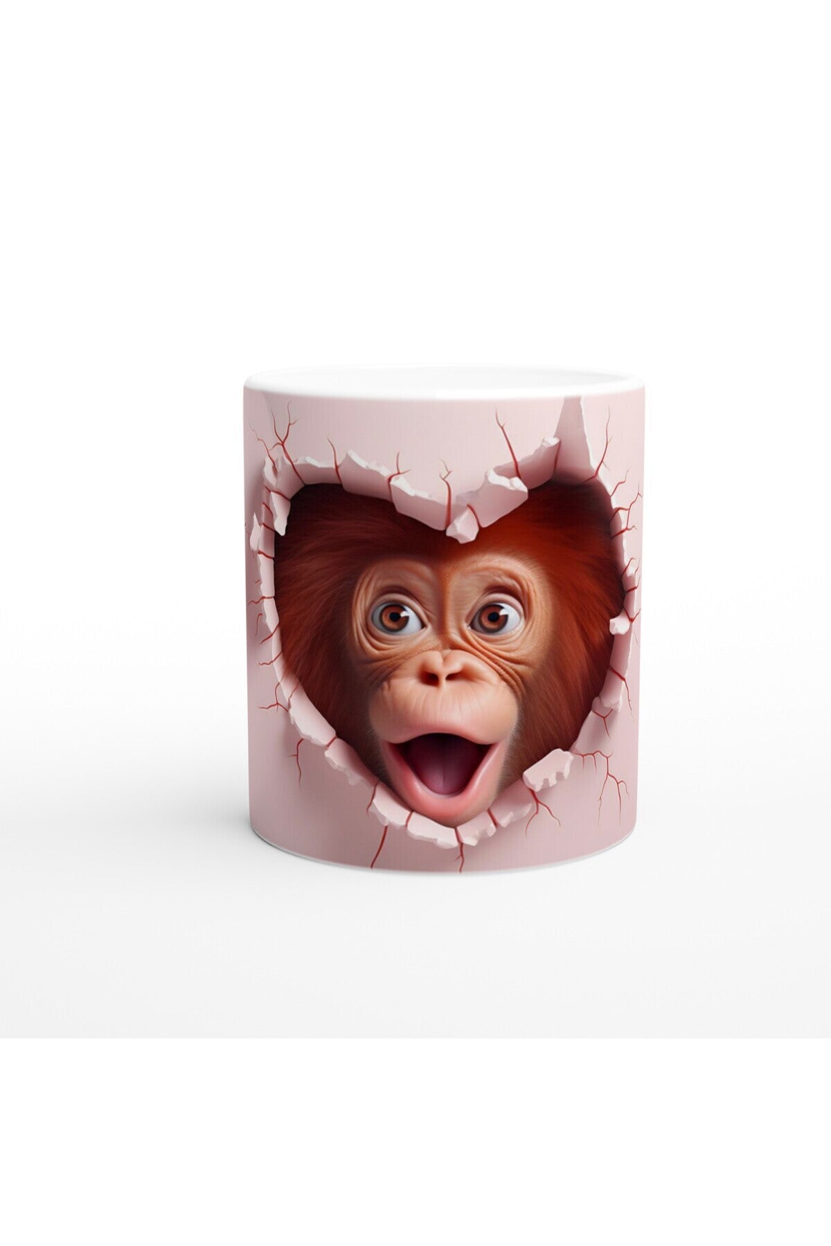 Kalp Çatlağından Bakan Şaşkın Orangutan Temalı Baskılı Kupa Bardak