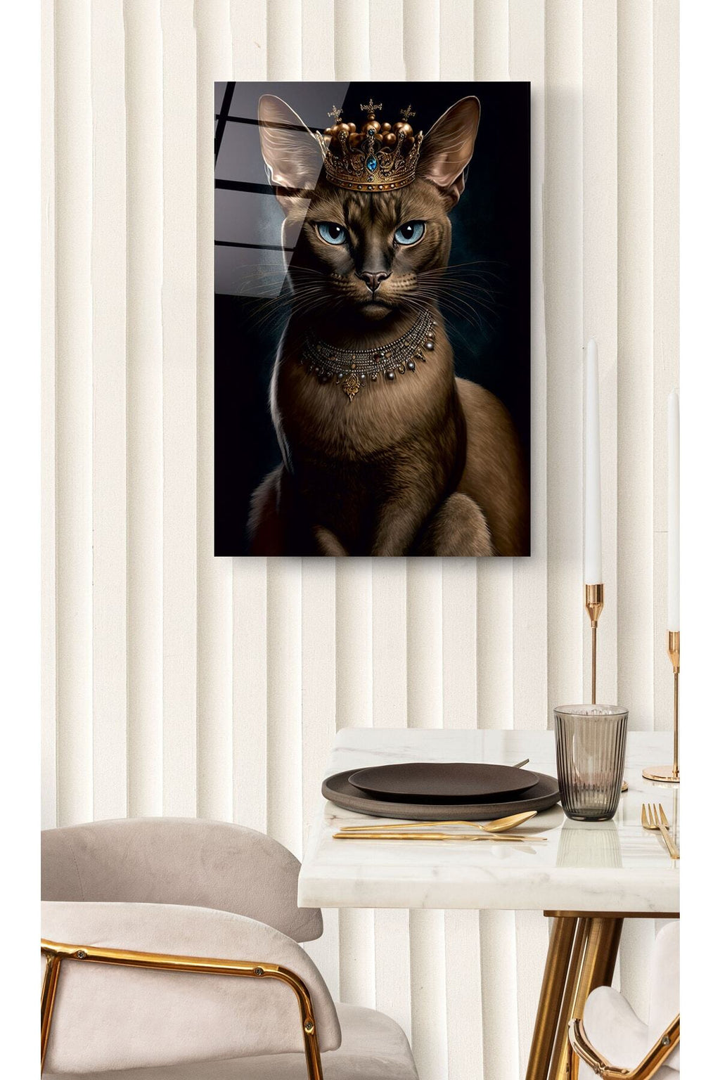 Kral Kedi Cam Tablo, Dekoratif Cam Tablo