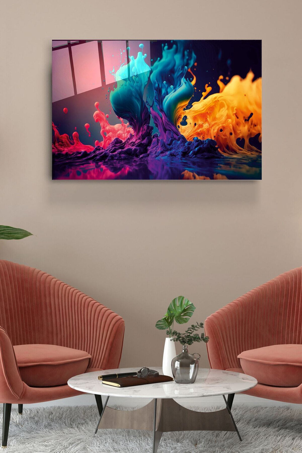 Color Splash Cam Tablo, Dekoratif Cam Tablo (50 x 70)