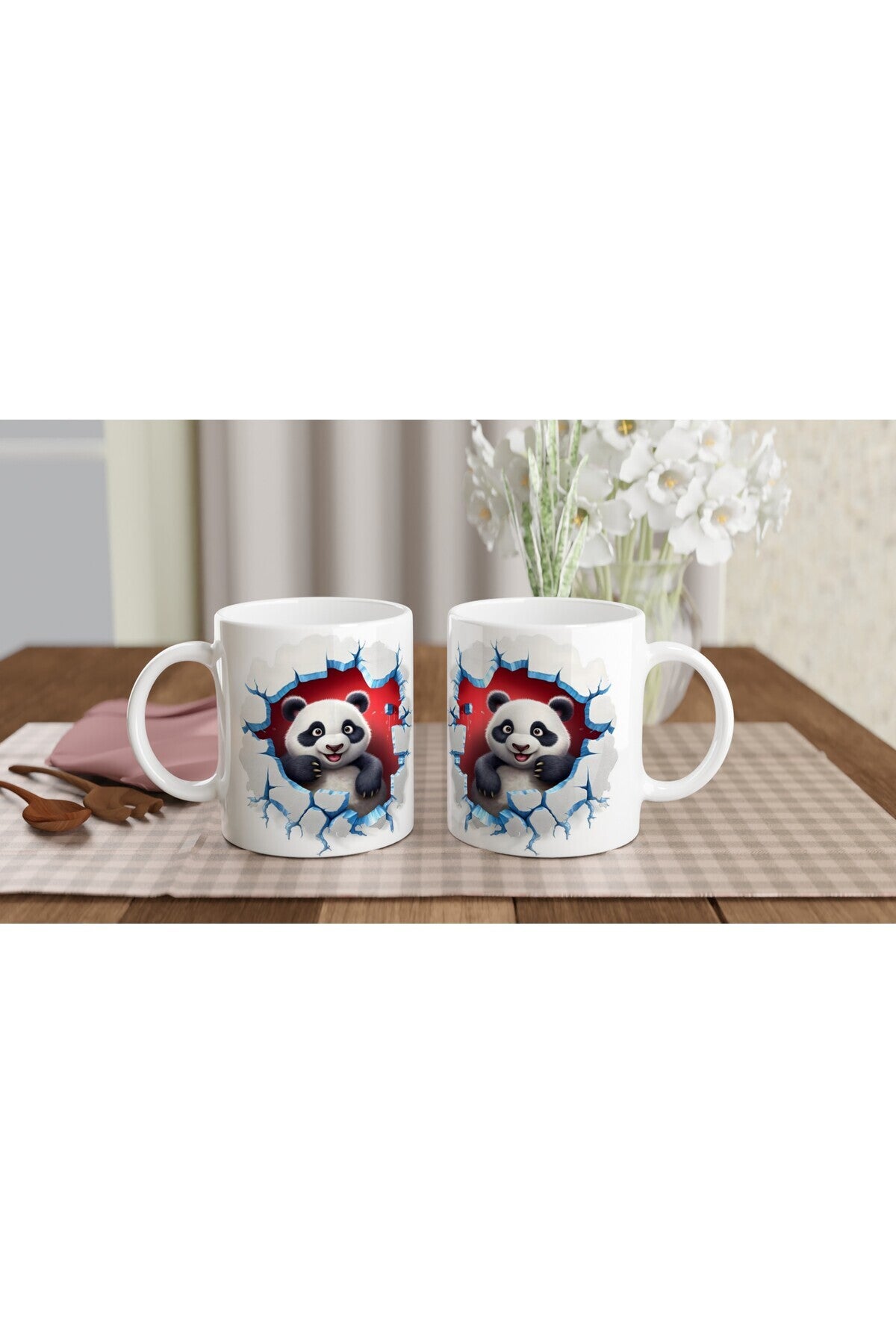 3D Sevimli Panda Baskılı Kupa Bardak