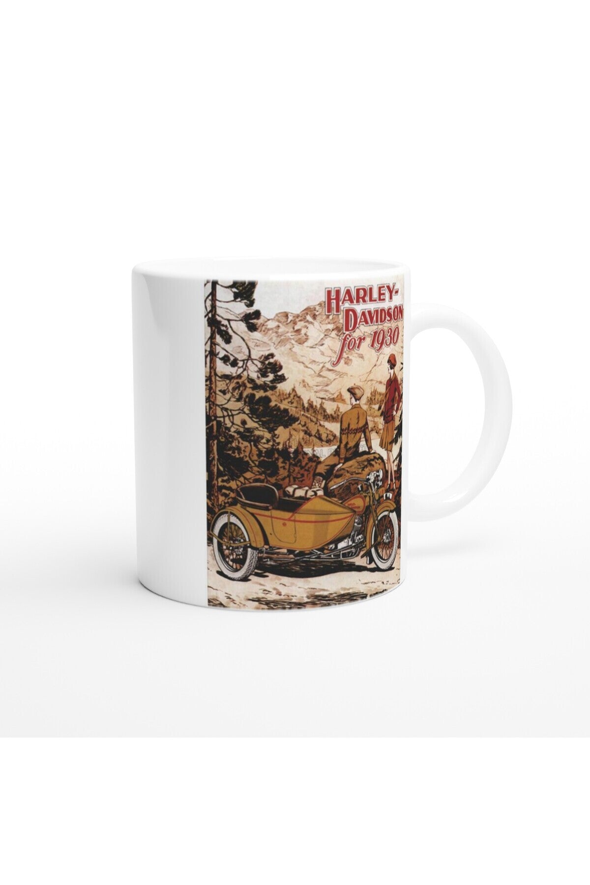 1930 Harley-Davidson Dağ Manzaralı Retro Kupa Bardak