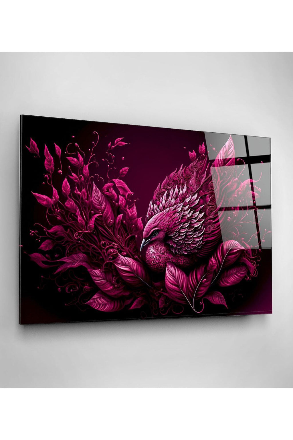 Pink Bird Cam Tablo, Dekoratif Cam Tablo (30 x 50)