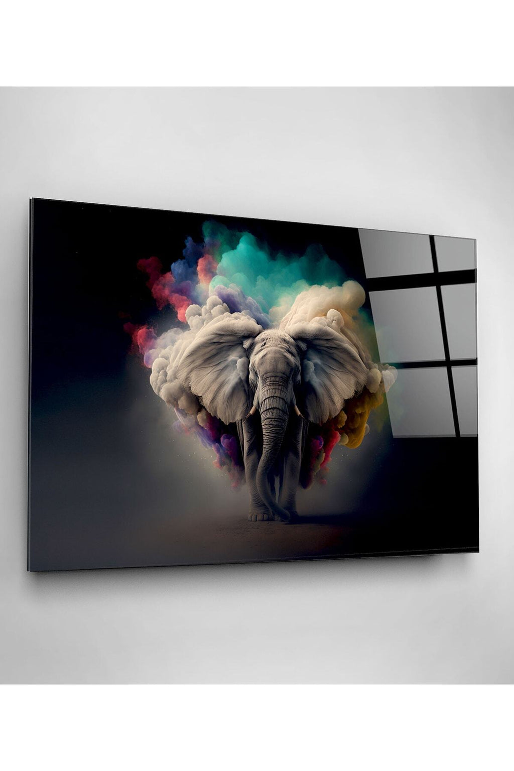 Dekoratif Colorful Elephant Dekoratif Cam Tablo