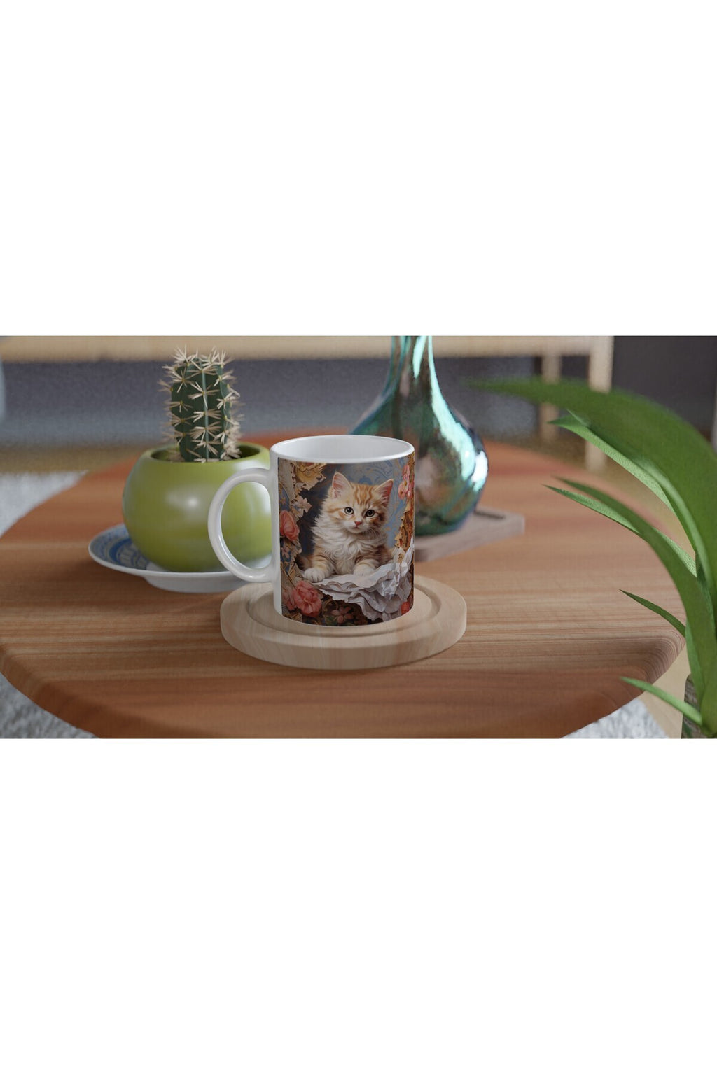 Barok Çiçekler Arasında Sevimli Kedi Kupa Bardak