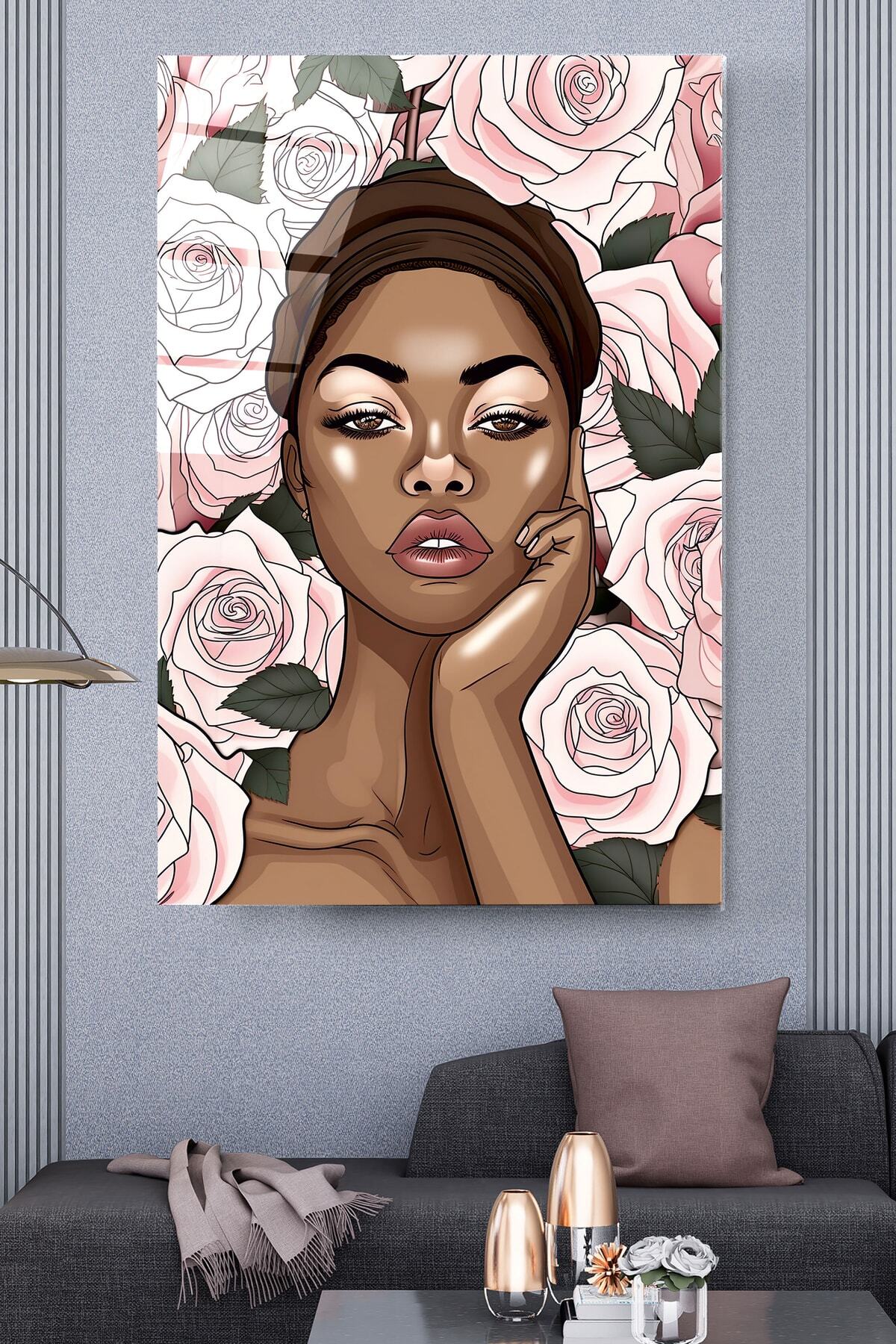 Afrikalı Kadın Cam Tablo, Dekoratif Cam Tablo (80 x 120)