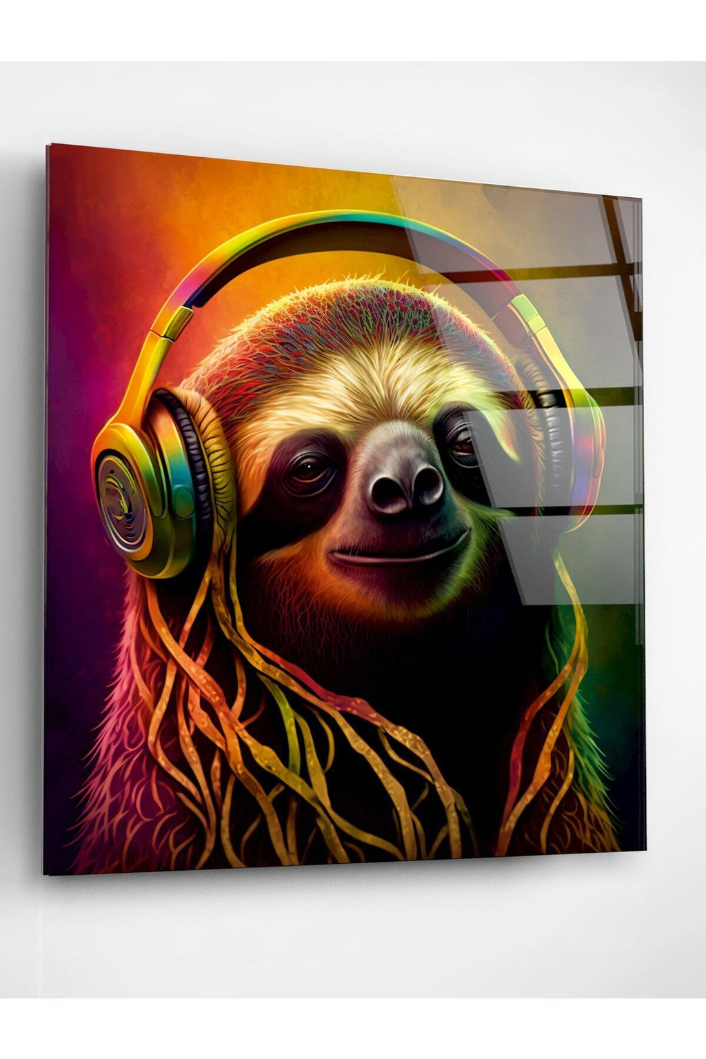Neon Sloth Cam Tablo, Dekoratif Cam Tablo (100 x 150)