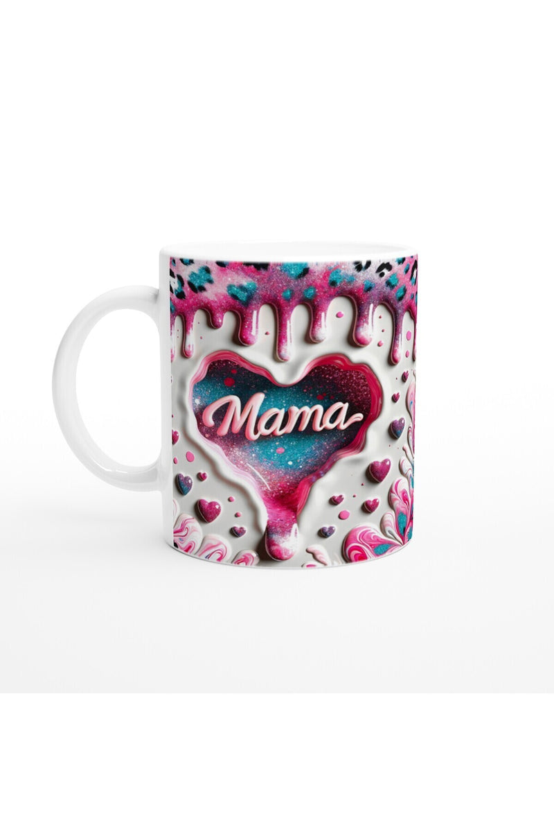 Mama Yazılı Sanatsal Desenli Kalpli Anneler Günü Kupa Bardak