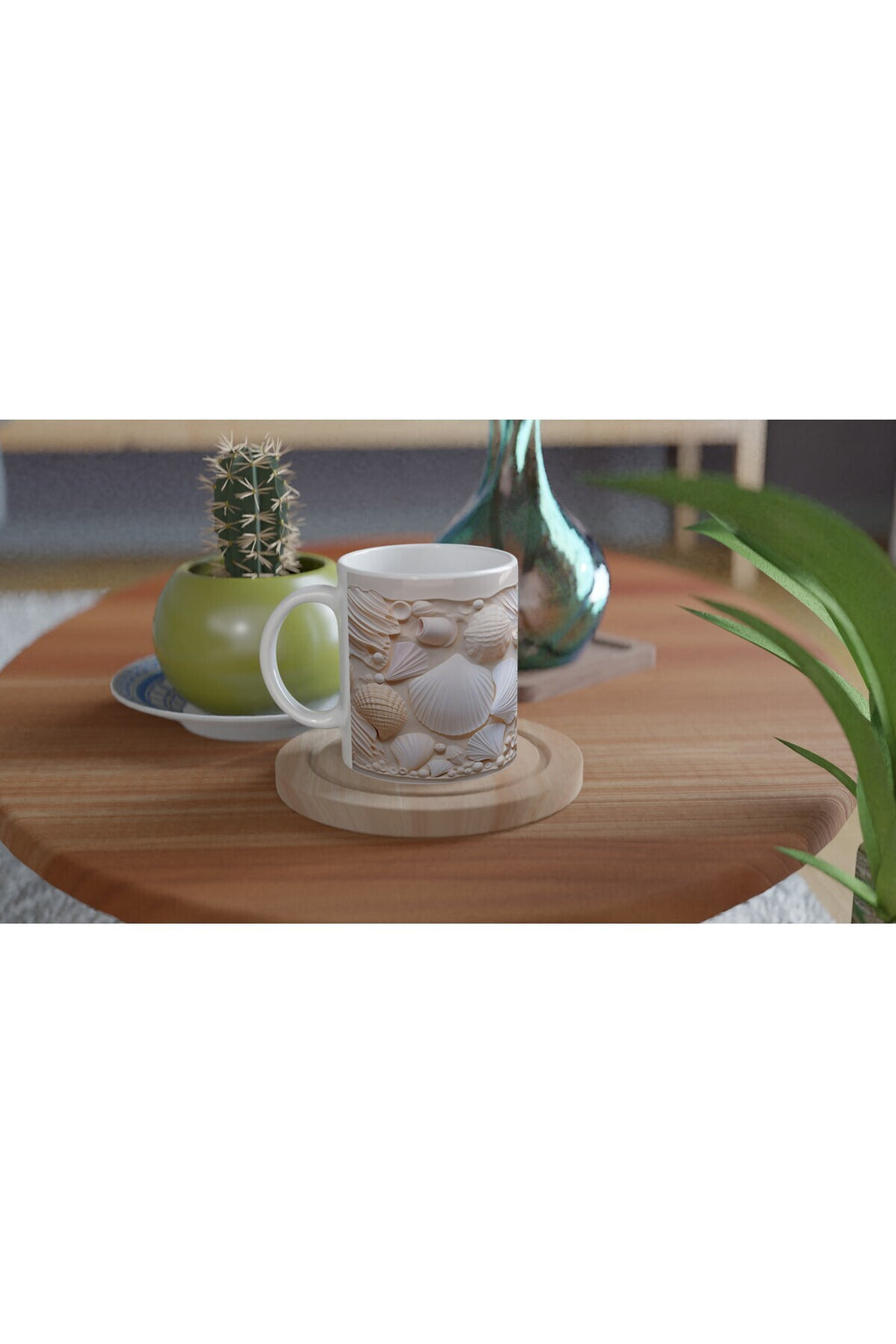 Pastel Kabuk Desenli Sade ve Şık Su Altı Temalı Kupa Bardak