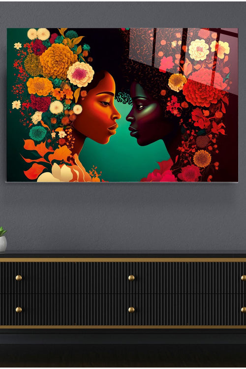 Woman Flower Cam Tablo, Dekoratif Cam Tablo
