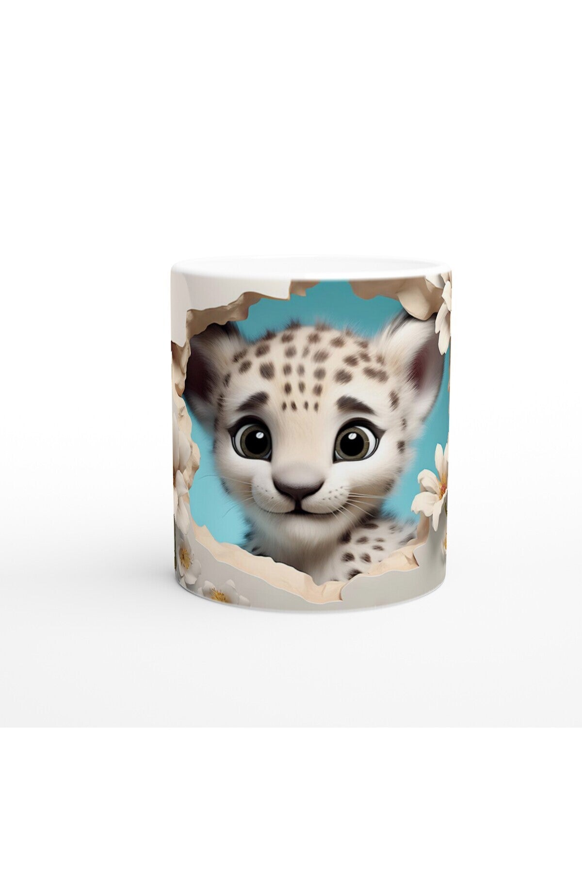 Baharın Masum Yüzü Kar Leoparı Yavrusu Temalı Baskılı Kupa Bardak