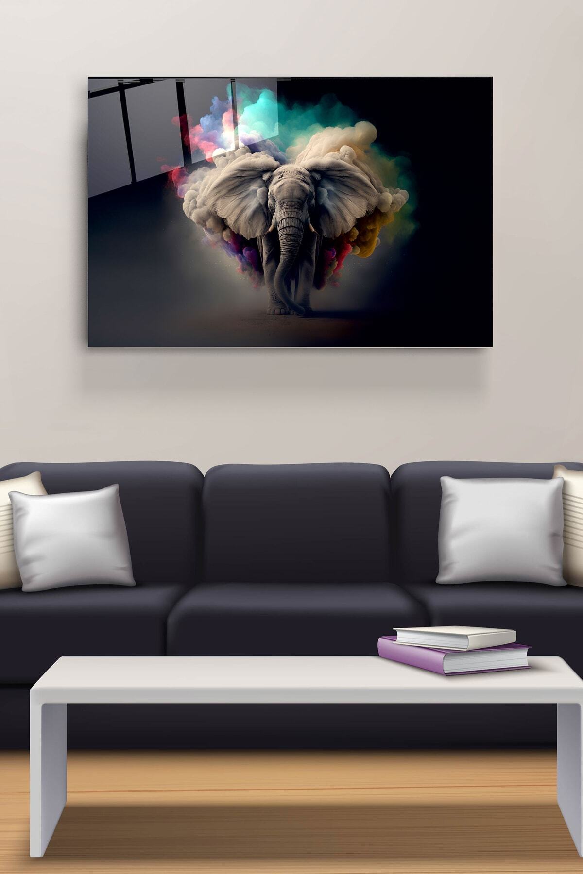 Dekoratif Colorful Elephant Dekoratif Cam Tablo (60 x 90)