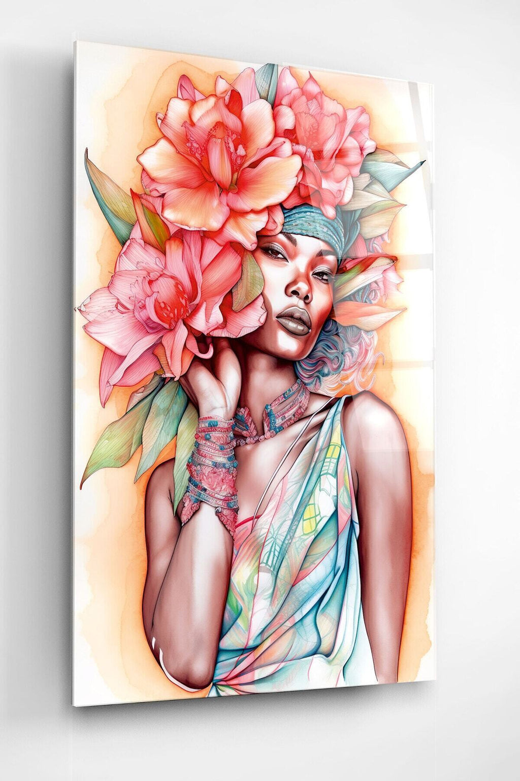 Afrikalı Kadın Cam Tablo, Dekoratif Cam Tablo (60 x 90)