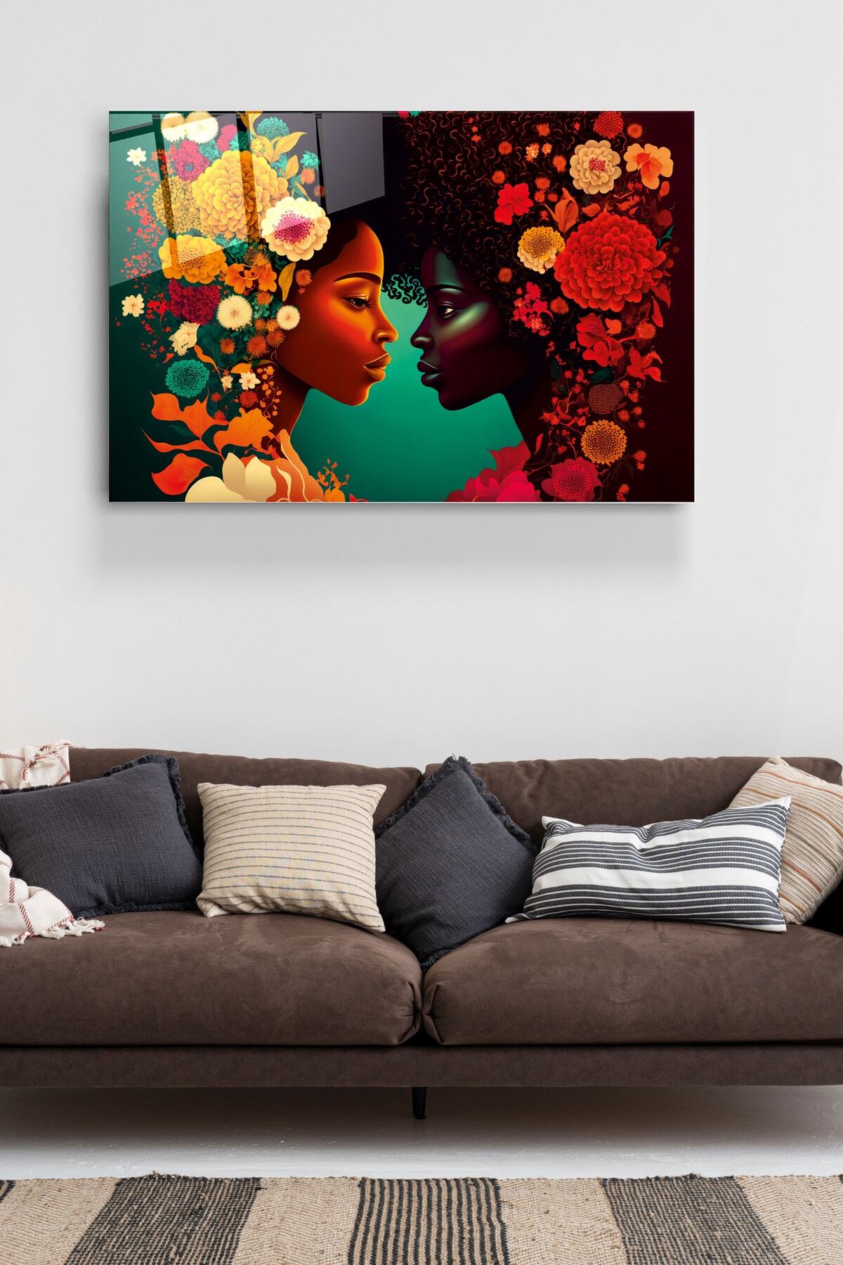 Woman Flower Cam Tablo, Dekoratif Cam Tablo