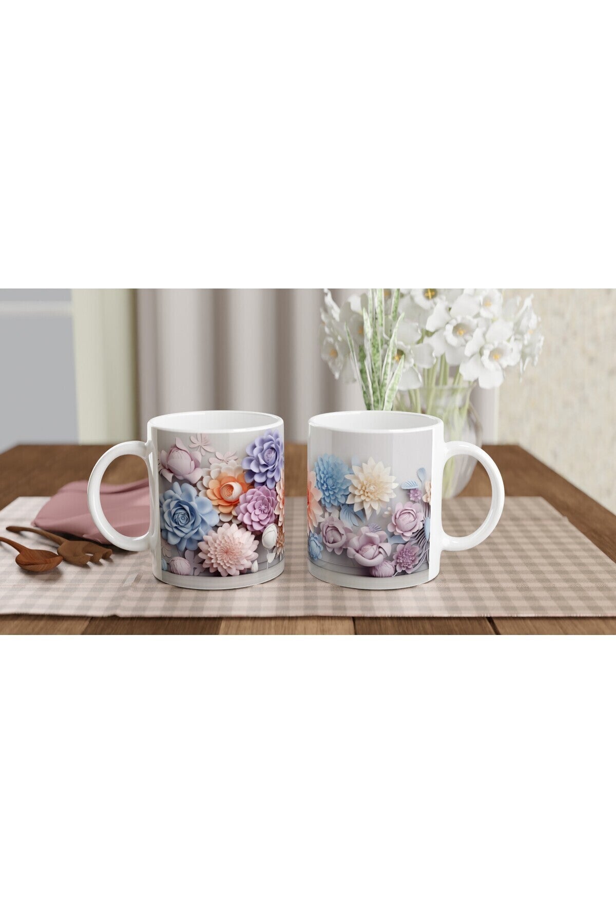 Pastel Çiçek Duvarı Kupa Bardak
