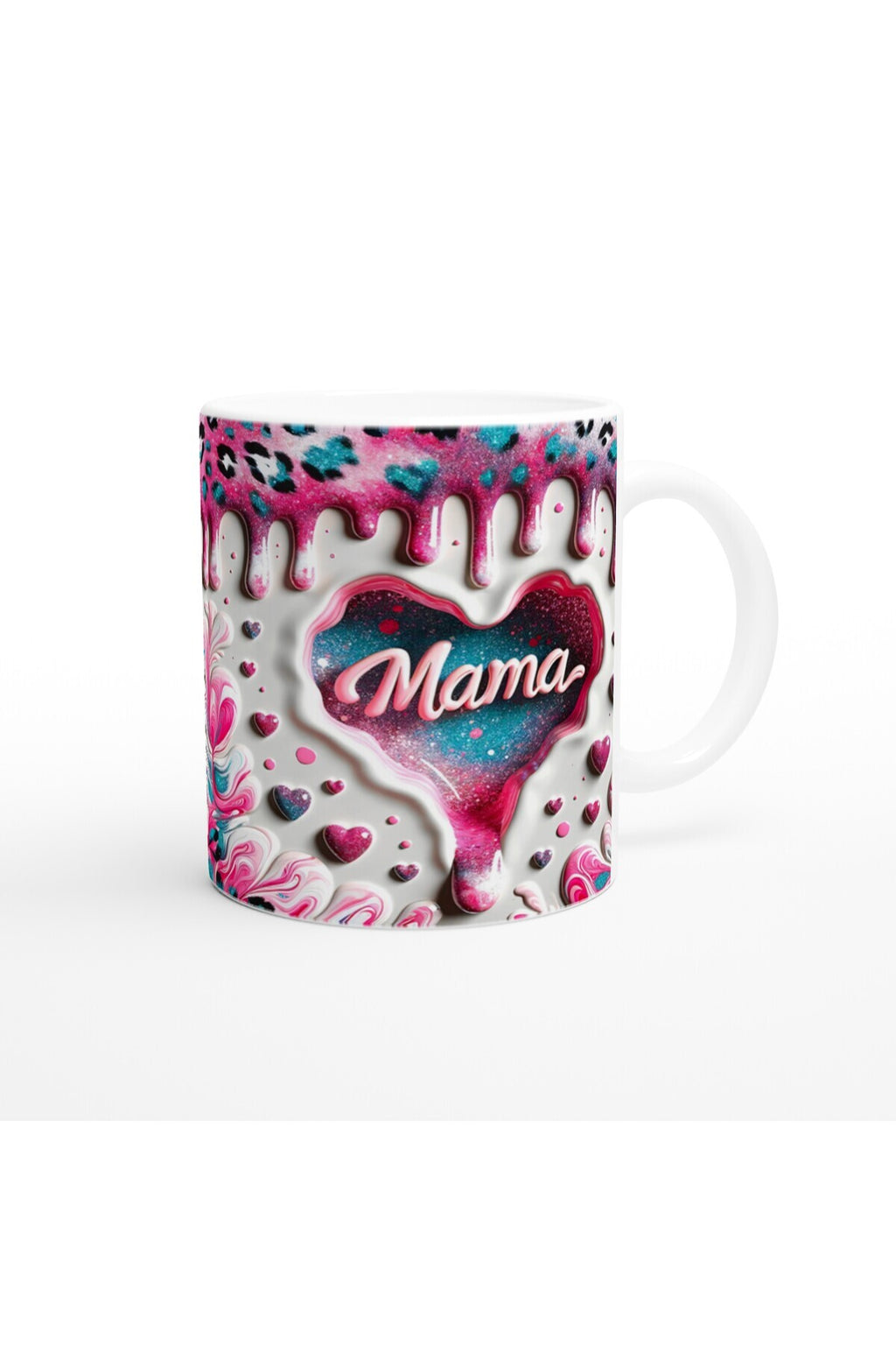 Mama Yazılı Sanatsal Desenli Kalpli Anneler Günü Kupa Bardak