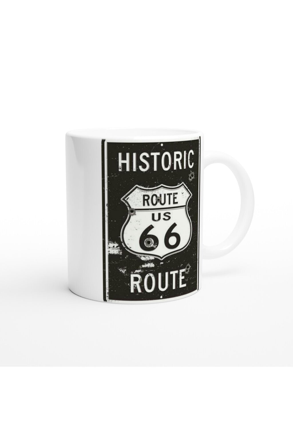 Route 66 Kurşun İzli Retro Metal Levha Temalı Kupa Bardak