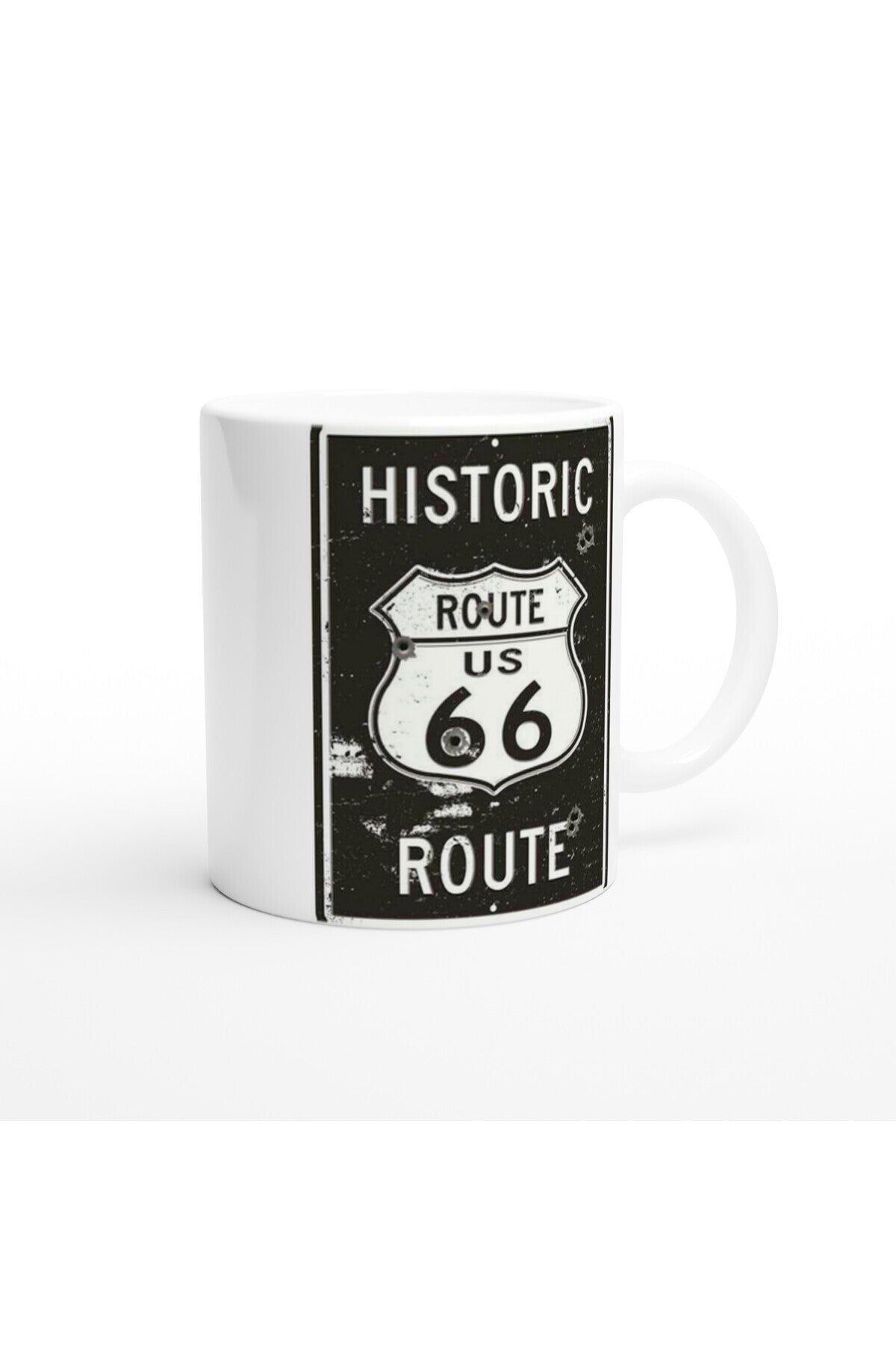 Route 66 Kurşun İzli Retro Metal Levha Temalı Kupa Bardak