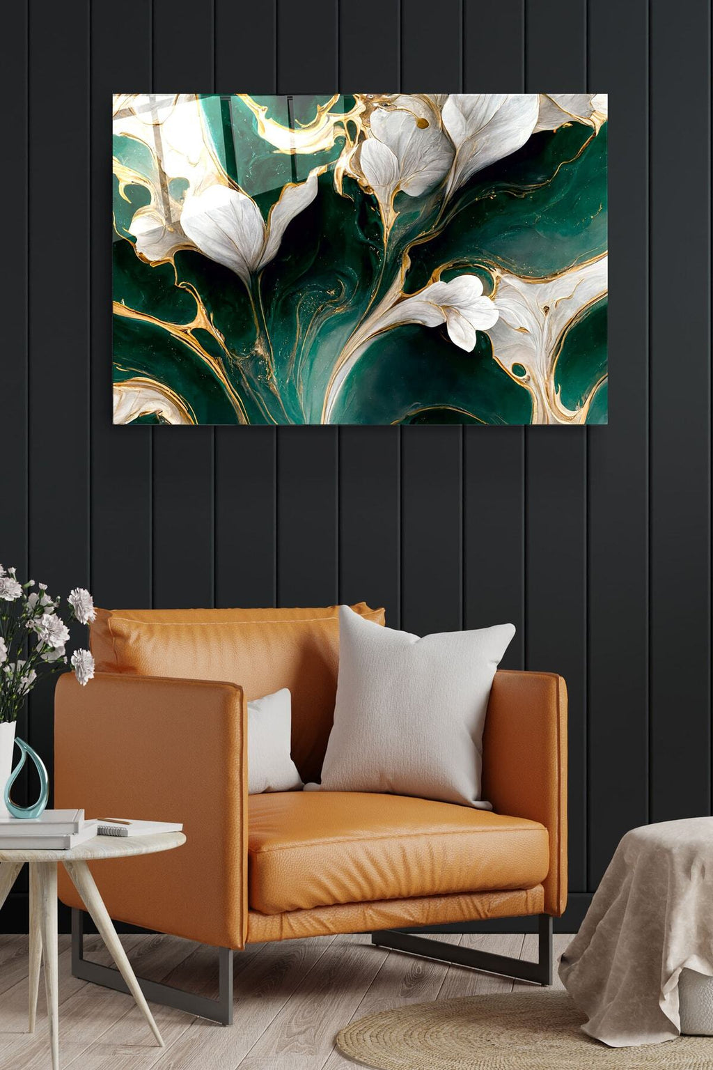 White And Green Cam Tablo, Dekoratif Cam Tablo (50 x 70)