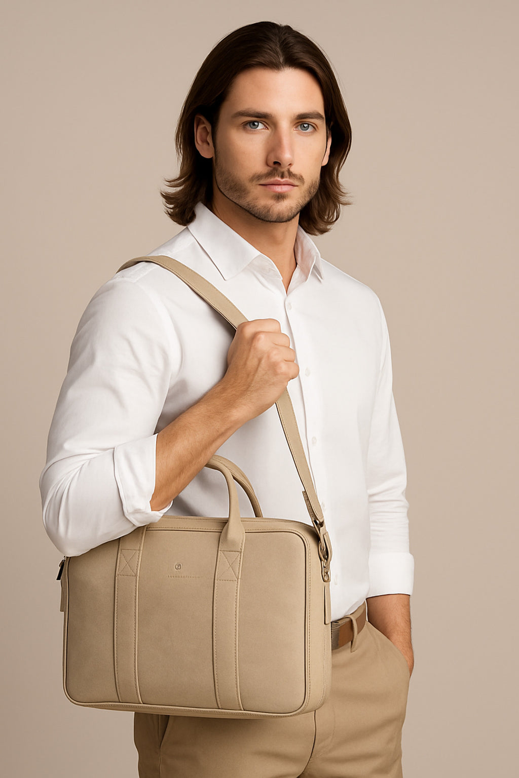 Crazy Bej Renk Macbook Organizer 13 ve 14 İnç Laptop Evrak Çantası