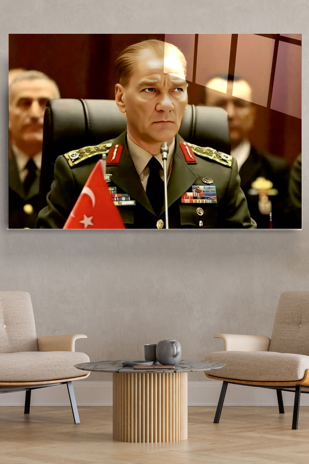 Atatürk Portresi - Yapay Zeka Tasarımlı Cam Tablo, Dekoratif Cam Tablo