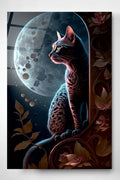 Dolunay Ve Kedi Cam Tablo, Dekoratif Cam Tablo (30 x 50)