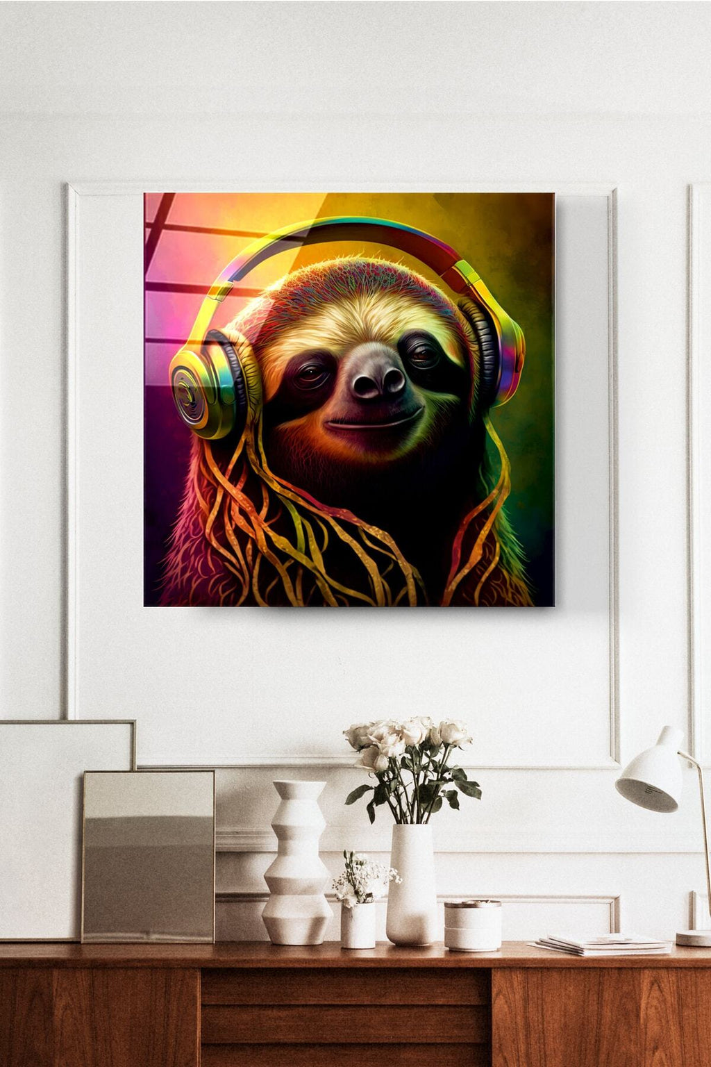 Neon Sloth Cam Tablo, Dekoratif Cam Tablo