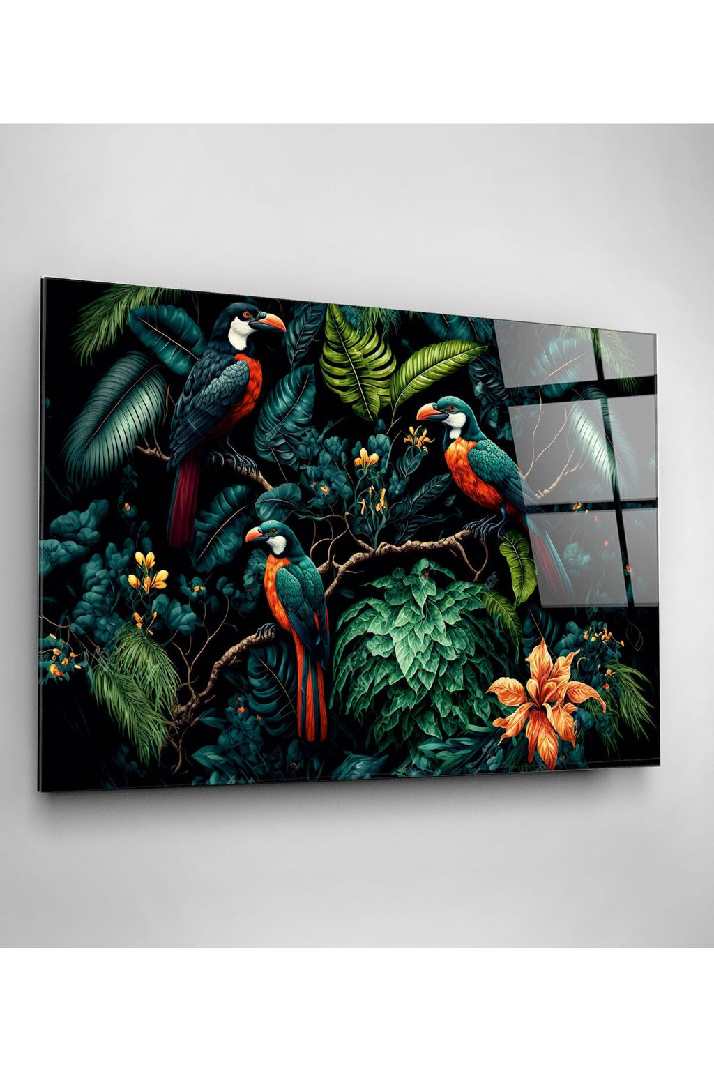 Green Birds Cam Tablo, Dekoratif Cam Tablo