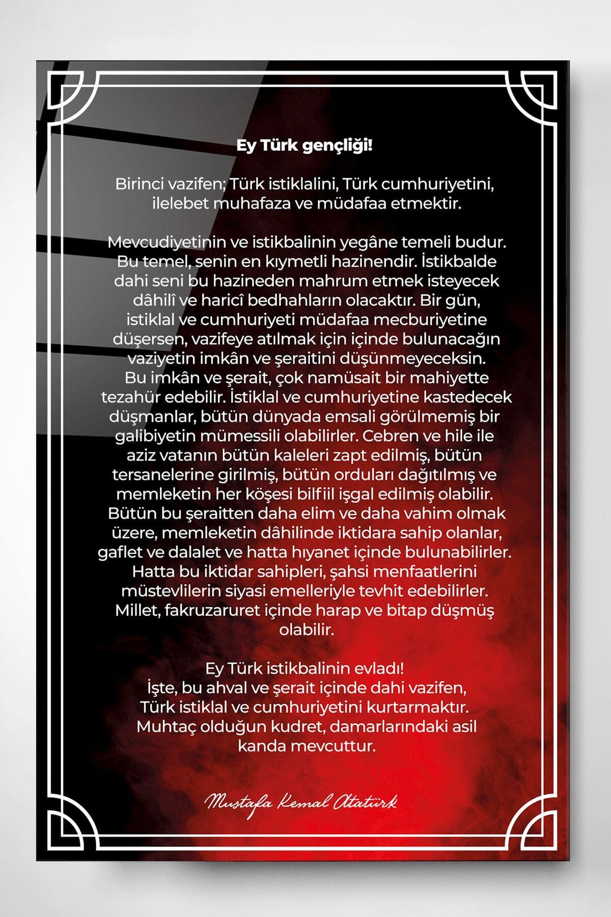 Atatürk'ün Gençliğe Hitabesi Cam Tablo, Dekoratif Cam Tablo (50 x 70)