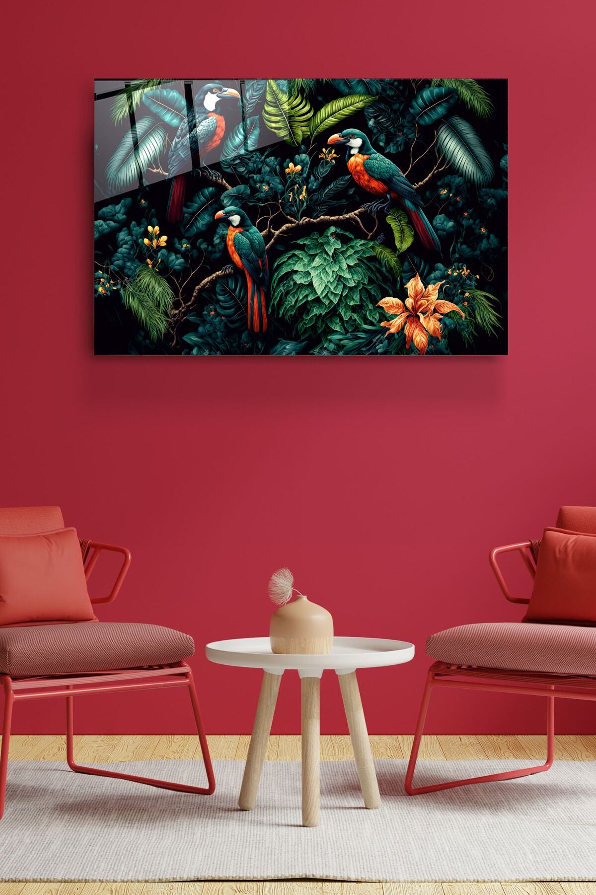 Green Birds Cam Tablo, Dekoratif Cam Tablo (80 x 120)