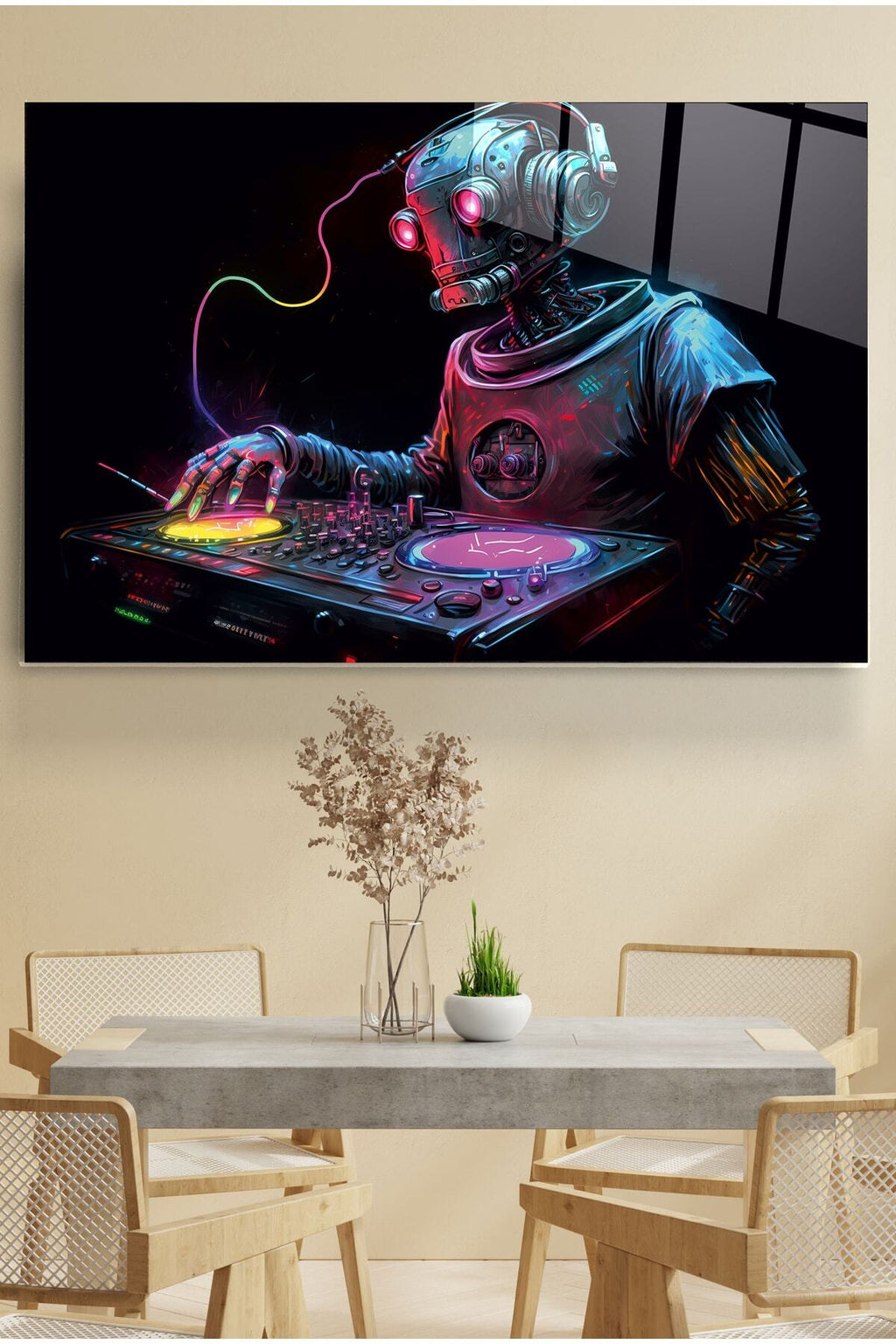 Dj Robot Cam Tablo, Dekoratif Cam Tablo