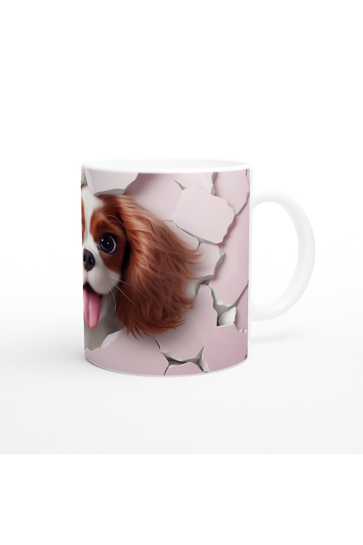 Pembe Çatlak Duvar Arasından Bakan Sevimli Köpek Temalı Baskılı Kupa Bardak